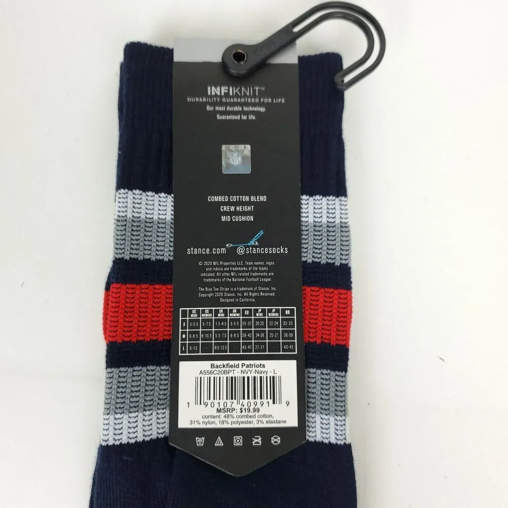 New England Patriots Stance NFL Large Crew‎ Socks Navy Red White Silver NWT